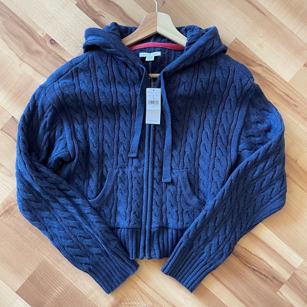 NEW American eagle crop knit hoodie_Navy_M